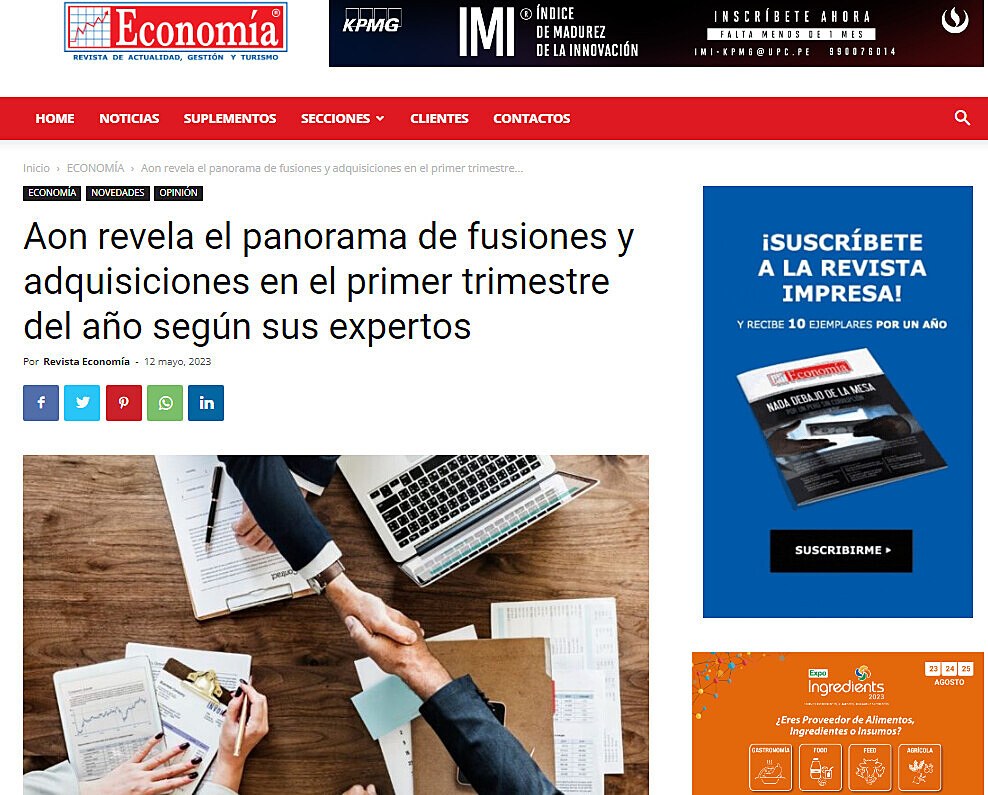 Aon revela el panorama de fusiones y adquisiciones en el primer trimestre del ao segn sus expertos